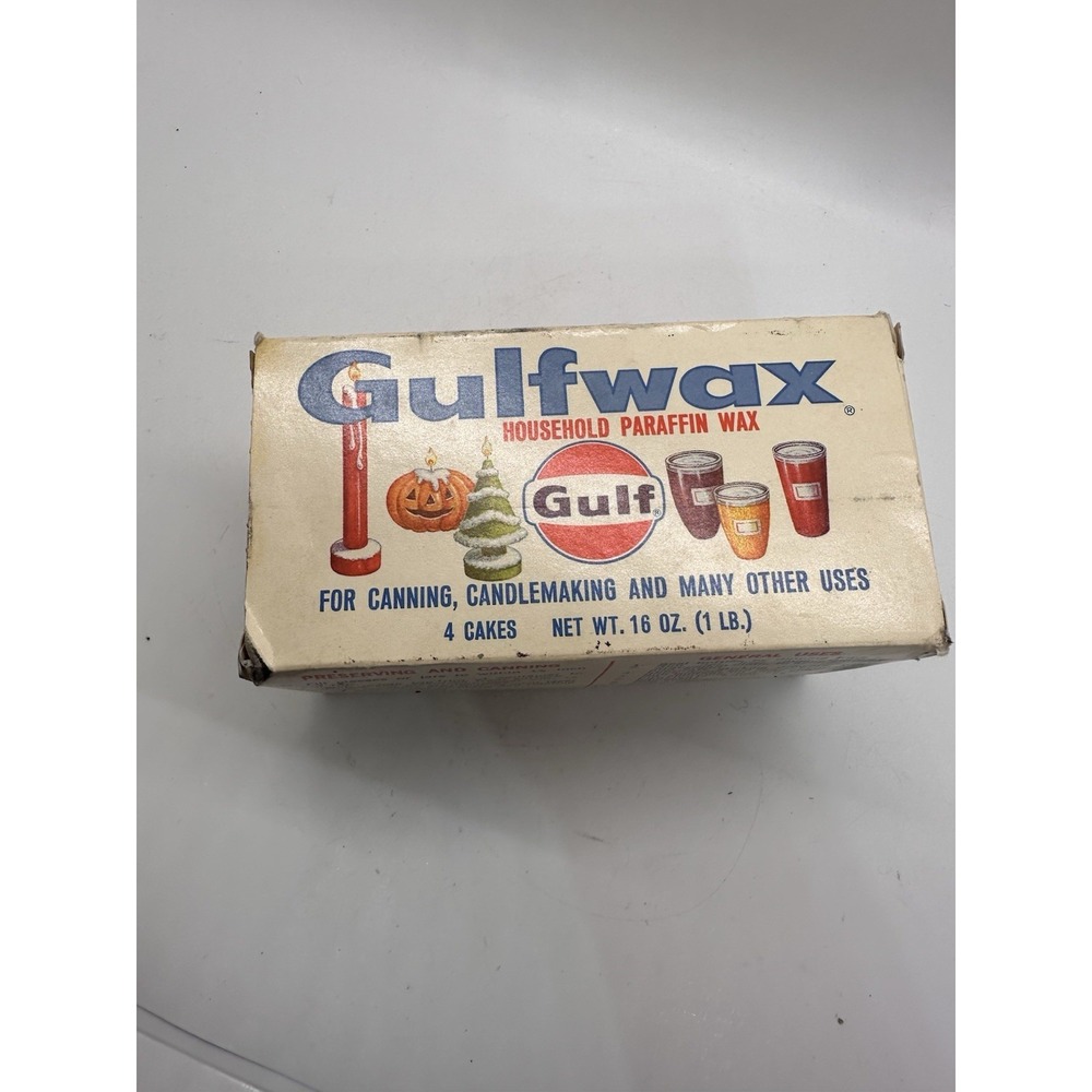 Vintage Gulfwax Household Paraffin Wax 4 Cakes Original‎ Box Gulf Oil Canning